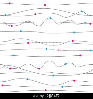 Horizontale Linien bilden Wellen mit farbigen Punkten. Nahtloses Vektormuster Stockfoto