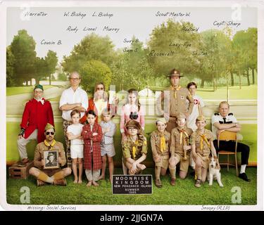 BALABAN, SCHWARTZMAN, MURRAY, MCDORMAND, RALFF, RYAN, FLOOD, HAYWARD, GILMAN, NORTON, HEDGES, KILGORE, RUSH, WILLIS, MOONRISE KINGDOM, 2012 Stockfoto