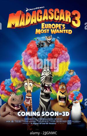 GLORIA, MELMAN, Marty, ALEX, Plakat, Madagaskar 3:'s Most Wanted, 2012 EUROPA Stockfoto