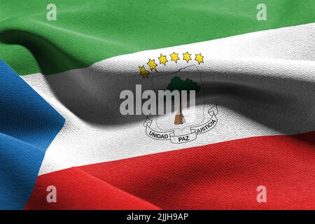 3D-Illustration Nahauffahne von Äquatorialguinea. Winken auf dem textilen Hintergrund der Windfahne Stockfoto