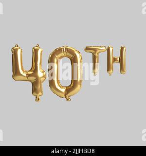 3D Abbildung von 40. goldenen Ballons isoliert auf dem Hintergrund Stockfoto