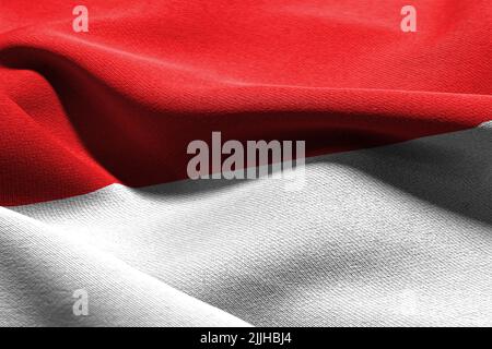 3D Illustration Nahauffahne Indonesiens. Winken auf dem textilen Hintergrund der Windfahne Stockfoto