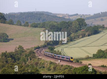 Crosscountry voyager fährt durch den Wingfield Park Derbyshire auf dem Land an der Midland-Hauptlinie Stockfoto