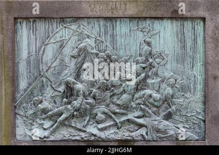 Das Raft des Medusa-Bronzebild auf dem Grab von Théodore Géricault auf dem Friedhof Pere-Lachaise Stockfoto