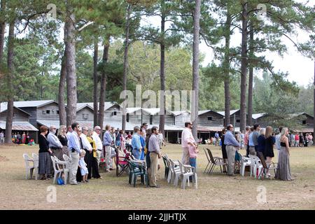 Indian Field Methodist Campground ist ein Camp-Treffpunkt der Methodist Church in Dorchester County, South Carolina. Stockfoto