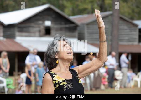 Indian Field Methodist Campground ist ein Camp-Treffpunkt der Methodist Church in Dorchester County, South Carolina. Stockfoto