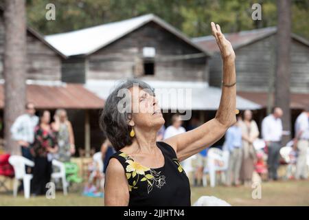 Indian Field Methodist Campground ist ein Camp-Treffpunkt der Methodist Church in Dorchester County, South Carolina. Stockfoto