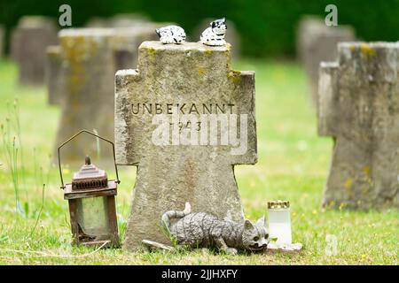 Grabstein mit dem Titel „unbekannt“ für die vielen zivilen Opfer von Krieg und Tyrannei im zweiten Weltkrieg auf dem kölner melatenfriedhof Stockfoto