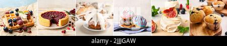 Set von traditionellen Desserts auf hellem Hintergrund Stockfoto