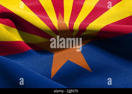 3D Illustration Flagge von Arizona ist ein Staat der Vereinigten Staaten. Winken auf dem textilen Hintergrund der Windfahne Stockfoto