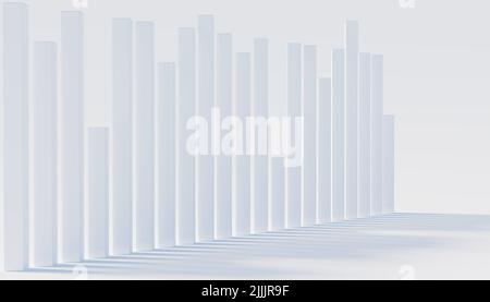 3D Rechtecke unterschiedlicher Höhe auf weißem Hintergrund. Simulation von Statistikdiagrammen. 3D Rendern Stockfoto