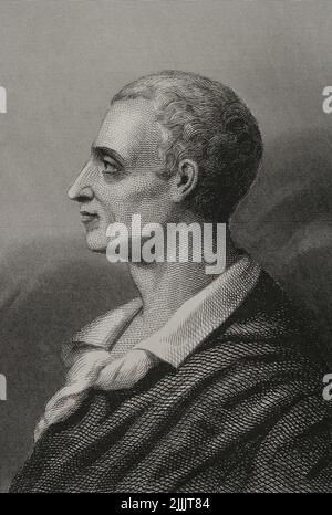 Montesquieu (1689-1755). Französischer Philosoph. Hochformat. Gravur von Geoffroy. „Historia Universal“, von César Cantú. Band VIII. 1858. Stockfoto