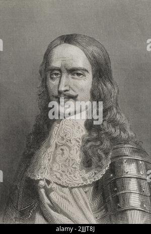 Henri de la Tour d'Auvergne-Bouillon (1611-1675). Französischer Adliger und Militär. 1643 zum Marschall von Frankreich und 1660 zum Generalmarschall der Lager und Armeen des Königs ernannt. Hochformat. Gravur von Geoffroy. „Historia Universal“, von César Cantú. Band VIII. 1858. Stockfoto