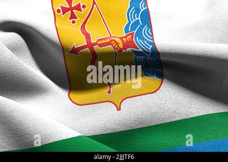 3D-Illustration Flagge des Kirov Oblast ist eine Region von Russland. Winken auf dem textilen Hintergrund der Windfahne Stockfoto