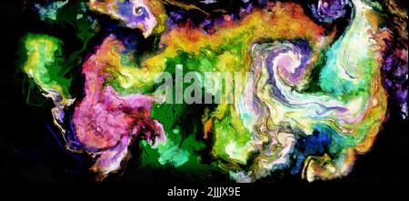 Fließende digitale abstrakte fließende Muster - malerisches Aquarell helles Acryl Raumkonzept. Gemalte Striche in Acryl Stockfoto