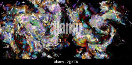 Fließende digitale abstrakte fließende Muster - malerisches Aquarell helles Acryl Raumkonzept. Gemalte Striche in Acryl Stockfoto