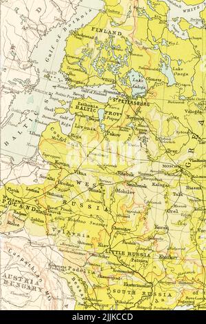 Anfang 1900s Karte der baltischen Länder und anderer Länder unter russischem Einfluss Finnland, Estland, Lettland, Litauen, Kleinrussland, Weißrussland, Ukraine Und Polen. Stockfoto