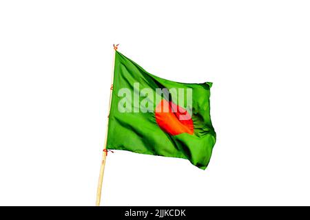 Eine Nahaufnahme der im Wind winkenden Nationalflagge von Bangladesch Stockfoto