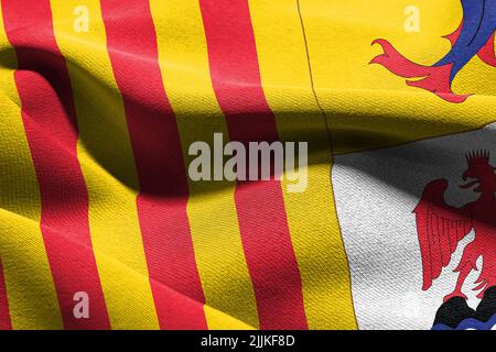 3D Illustration Flagge von Provence-Alpes-Cote d'Azur ist eine Region von Frankreich. Winken auf dem textilen Hintergrund der Windfahne Stockfoto