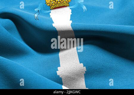 3D-Illustration Flagge der Uljanowsk Oblast ist eine Region von Russland. Winken auf dem textilen Hintergrund der Windfahne Stockfoto