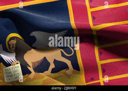3D Illustration Flagge von Venetien ist eine Region von Italien. Winken auf dem textilen Hintergrund der Windfahne Stockfoto