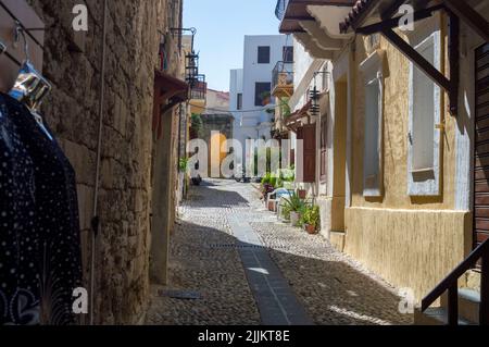 Eine Nahaufnahme von Gebäuden in Rhodos, Griechenland Stockfoto