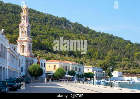 Das Heilige Kloster des Erzengels Michael Panormitis in Simi Dodecanese in Griechenland Stockfoto