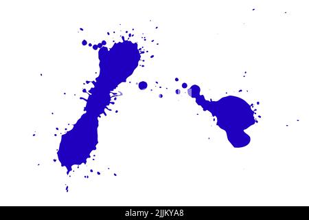 Ein blauer Fleck auf weißem Hintergrund - Flecken von Tinte auf einem Stück Papier Stockfoto