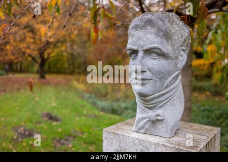 Die berühmte Steinskulptur Alexander von Humboldt in Bottrop, Deutschland Stockfoto