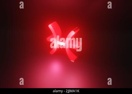 Fische rot Neon Tierkreis Symbol, rot Neon leuchten Horoskop Zeichen 3D Render Stockfoto