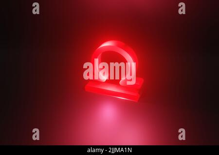 Waage rot Neon Tierkreis Symbol, rot Neon Glow Horoskop Zeichen 3D Render Stockfoto