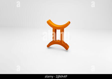 Gemini goldenes Tierkreiszeichen, Golden Tierkreiszeichen gemini 3D Rendering isoliert auf weißem Hintergrund Stockfoto