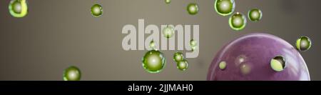 Ein Banner mit 3D gerenderten Blasen im Hintergrund Stockfoto