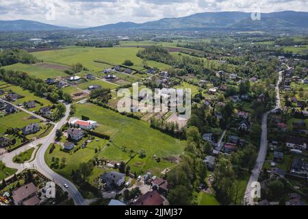 Miedzyrzecze Gorne Dorf in Gmina Jasienica, Kreis Bielsko, Woiwodschaft Schlesien im Süden Polens Stockfoto