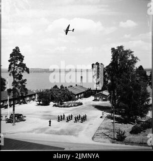 Die Fallschirmjägerschule in Karlsborg 1950s. Stockfoto