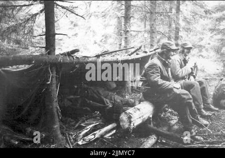 Das Signal Regiment S 2, Geschäftsjahr 1984. Die Signalsoldaten schließen die Gruppe „Freier Krieg“ ab, die von den Fallschirmjägern beaufsichdigt wird. Stockfoto