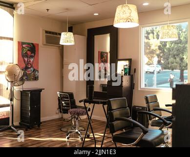 Ein Innenraum des Friseursalons in der Sierra Madre. Kalifornien, USA Stockfoto