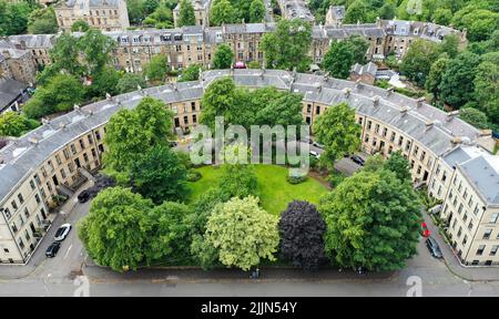 Luftdrohne blick auf das West End von Glasgow Stockfoto