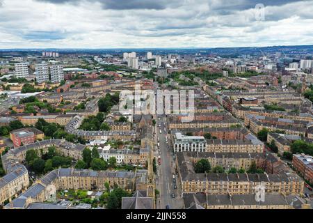 Luftdrohne blick auf das West End von Glasgow Stockfoto