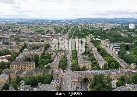 Luftdrohne blick auf das West End von Glasgow Stockfoto