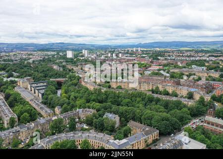 Luftdrohne blick auf das West End von Glasgow Stockfoto