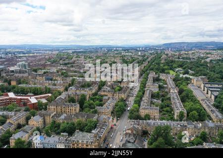 Luftdrohne blick auf das West End von Glasgow Stockfoto