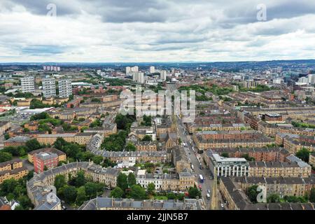 Luftdrohne blick auf das West End von Glasgow Stockfoto