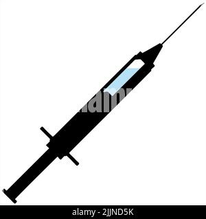 Eine Illustration eines Symbols für eine medizinische Spritze, isoliert auf weißem Hintergrund Stockfoto