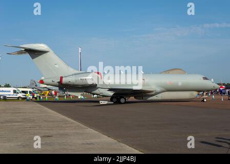 Bombardier BD-700 Globales Düsenflugzeug N691BD früher RAF R1 Sentinel ZJ691, ein Überwachungsflugzeug. Verkauft nach dem Militärdienst durch DESA Stockfoto