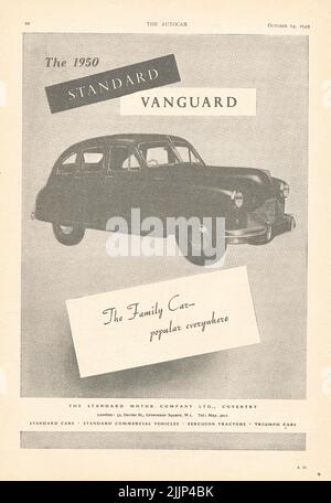 Die Standard Vanguard 1950 Family Auto alten Vintage-Anzeige von einem britischen Auto-Magazin Stockfoto