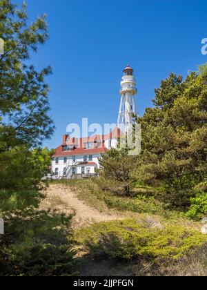 Rawley Point Lighthouse im Point Beach State Forest in Two Rides Wisconsin Stockfoto