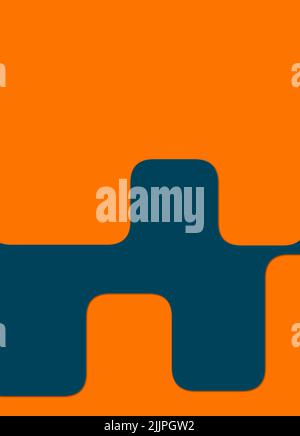Eine Darstellung einer dunkelblauen geometrischen Form auf einem leuchtend orangefarbenen Hintergrund Stockfoto