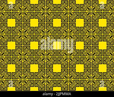Kontinuierliche Diagonale mäander griechisch Bund wiederholtes Motiv nahtlose Muster einfache schwarz und gelb repetitive Hintergrund geometrischen Formen. Stockfoto