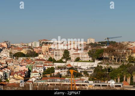 Eine Luftaufnahme einer Stadt mit Wohngebäuden Stockfoto